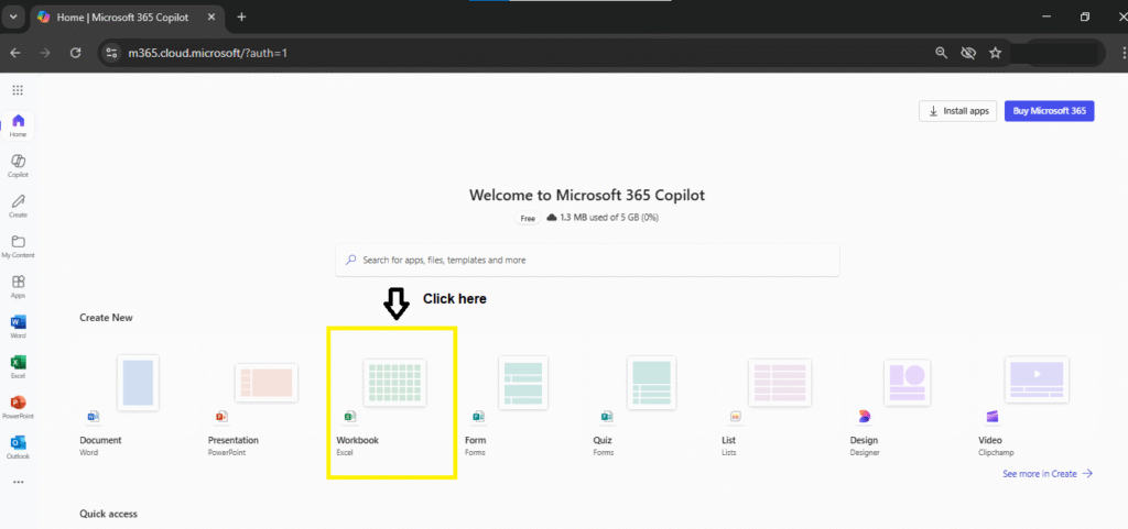 Welcome Screen of Microsoft 365