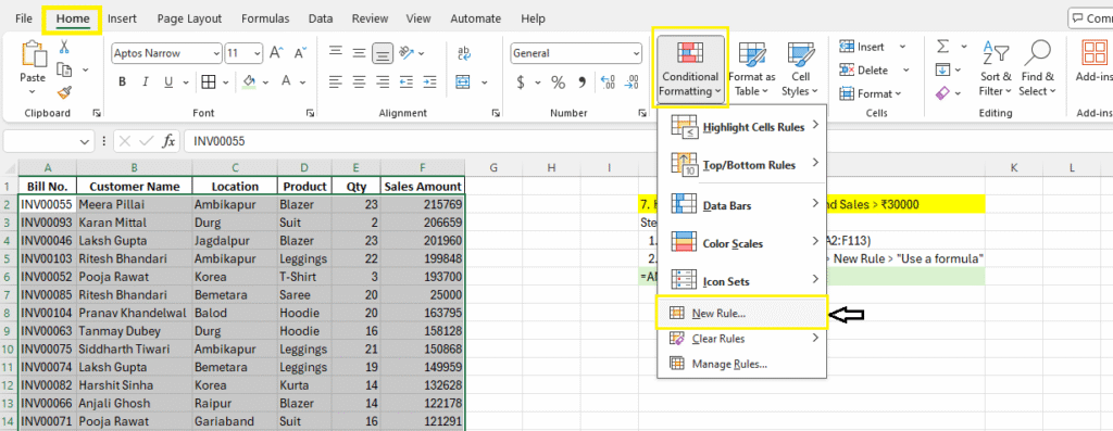 1. New Rule Conditional Formatting Conditional Formatting
