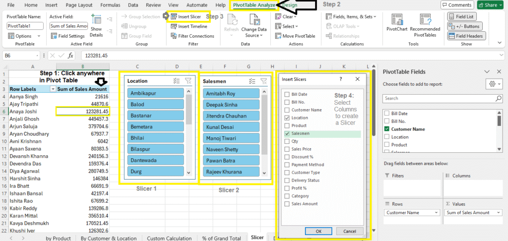 Steps to add Slicer in your Pivot Table