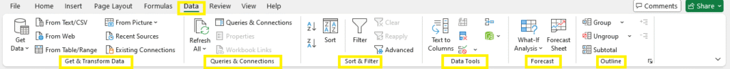 Data Tab Excel Ribbon Tabs