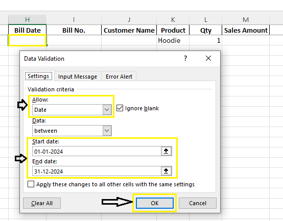 Limit date between give range