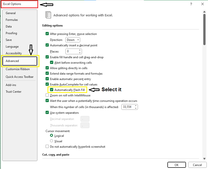 Enable Flash Fill Flash Fill in Excel