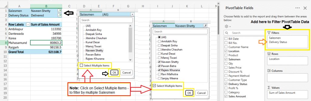 Filter data in Pivot Table Pivot Table
