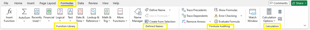 Formulas Tab Excel Ribbon Tabs