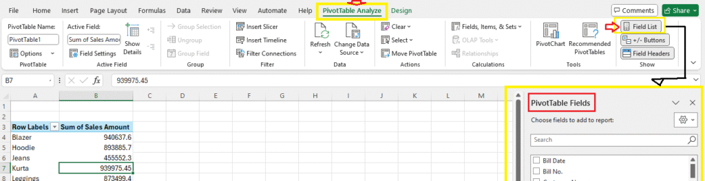 Hide Unhide PivotTable Fields - Field List