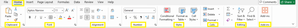 Home Tab 1 Excel Ribbon Tabs