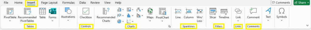 Insert Tab 1 Excel Ribbon Tabs