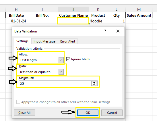 Limit Text Length in Excel
