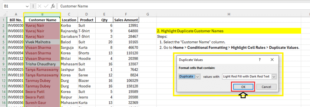 Duplicate Values - Conditional Formatting