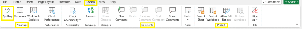 Review Tab Excel Ribbon Tabs