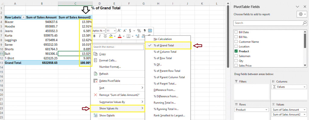 To show Contribution of Each Row in 100%