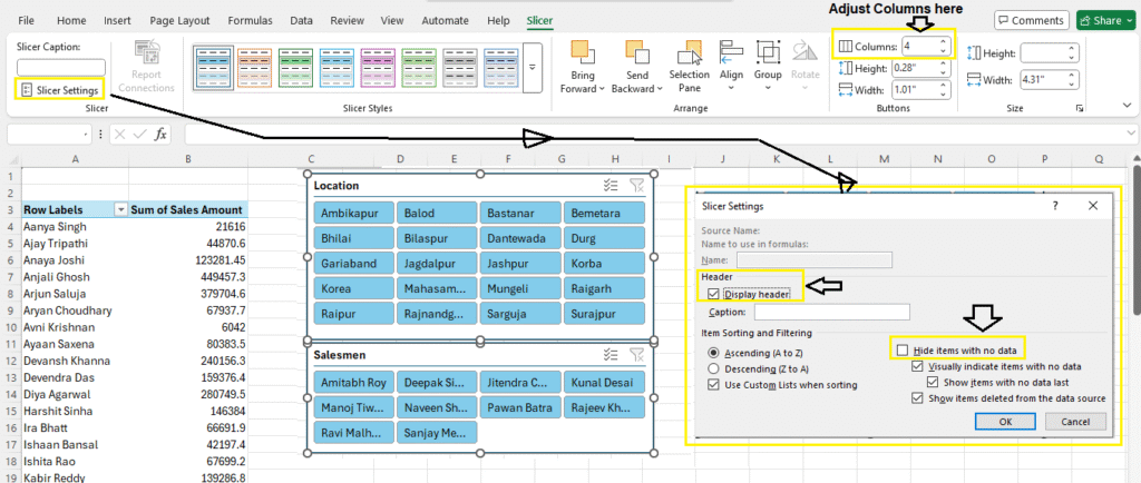 Slicer Settings in Excel