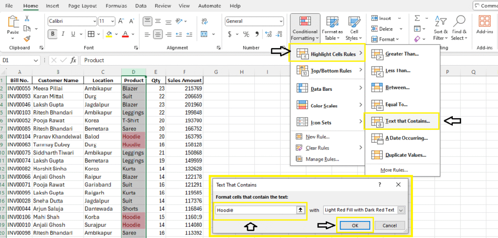 Text That Contains in Conditional Formatting