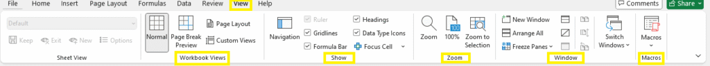 View Tab Excel Ribbon Tabs
