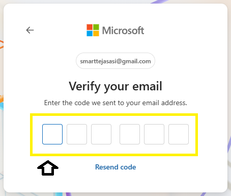 enter the code for verify email screen Excel Online Free