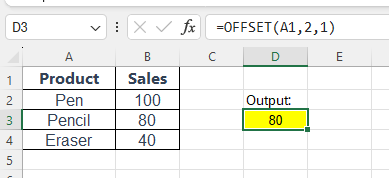 Offset Function in Excel