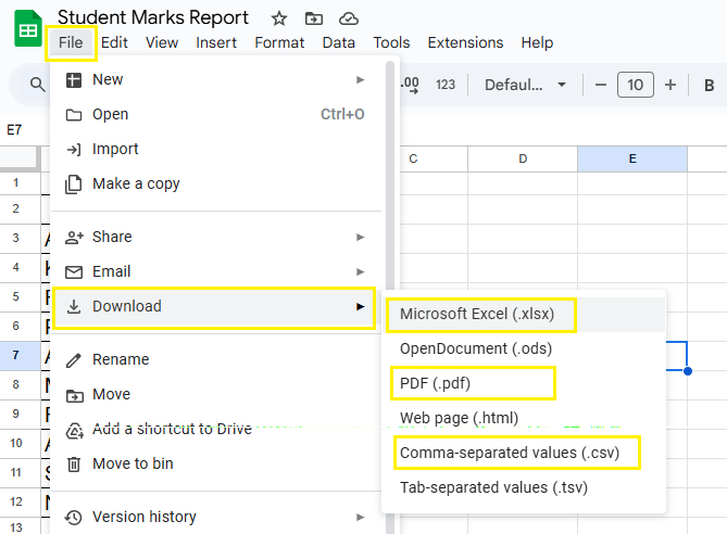 Download Google Sheets file