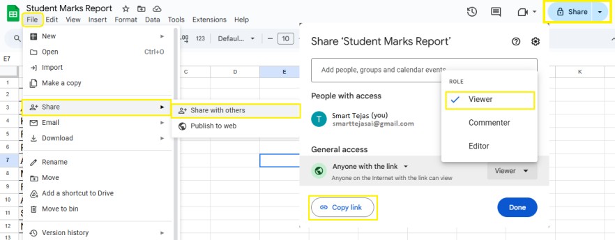 Share Google Sheets file