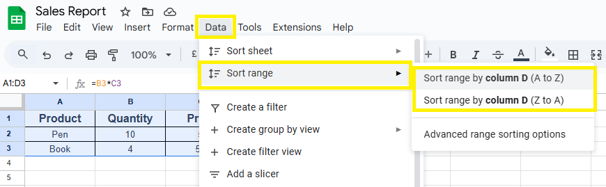 sort data