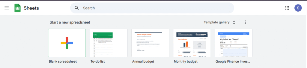 start a new spreadsheet and choose blank spreadsheet