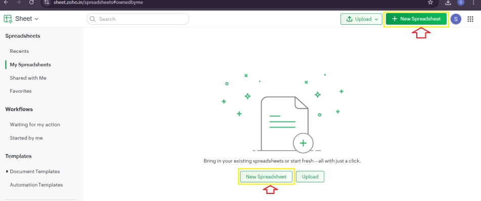 New Spreadsheet in Zoho Sheets