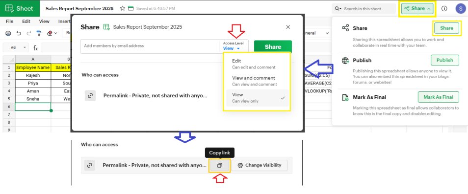 Share file on zoho sheets