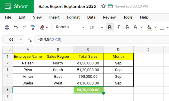 basic formatting with sample data