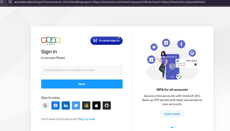 Sign Up or Log In to Zoho